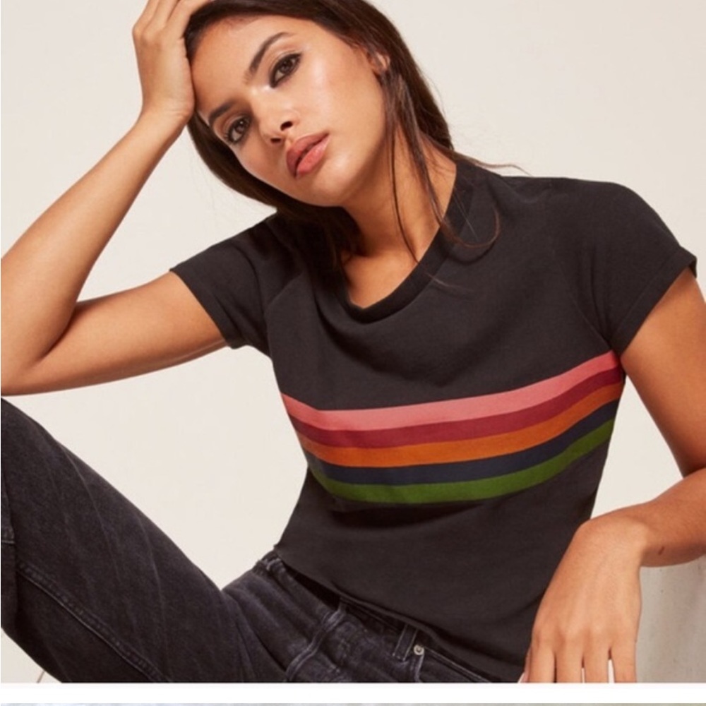 Reformation 70s rainbow stripe tee